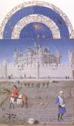 LIMBOURG brothers The medieval Louvre is in the background of the October calendar page (mk05) USA oil painting artist